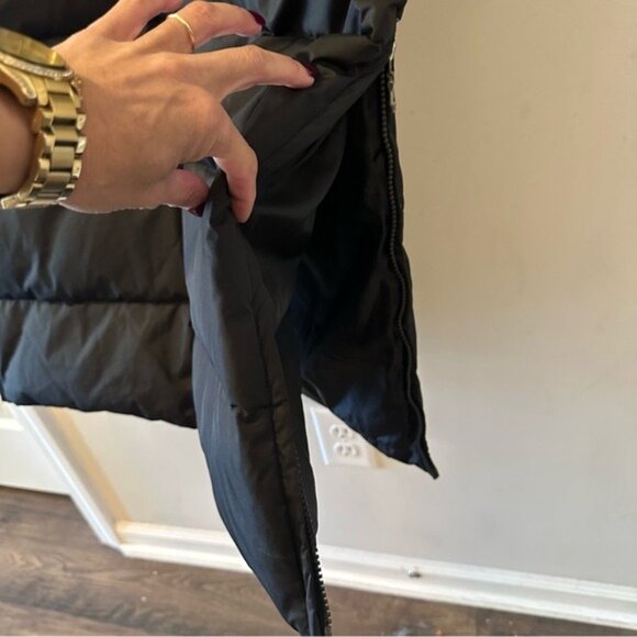 DKNY Black Long Down Puffer Coat Fur Trim Hood Hooded Winter Parka Sz Small - Picture 9 of 16